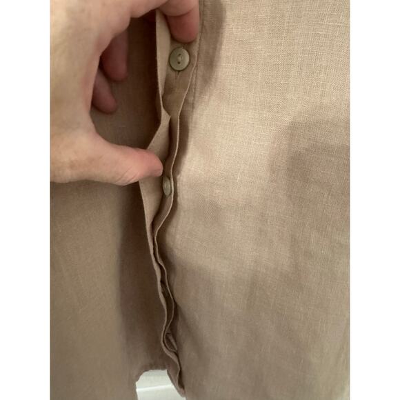 Chico's 100% Linen Tan No Iron 3/4 Sleeve Button Front Tunic Size 16 - Picture 3 of 7